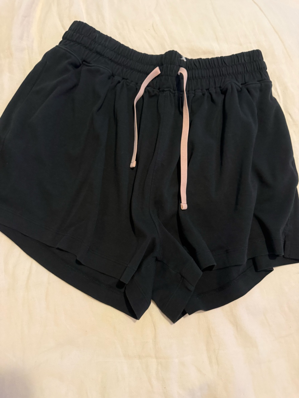 Lunya Org Cotton Women's Black Lounge Shorts with Pink Drawstring EUC 1353